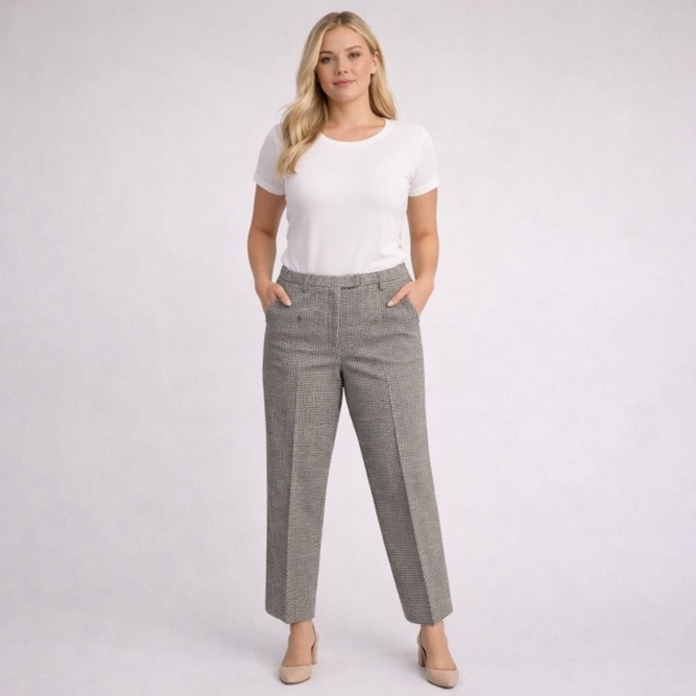 Pendleton 100% Virgin Wool Houndstooth Black/White Pants Petite Classic Prep 10P